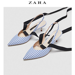 ZARA 新款 女鞋 条纹中跟露跟鞋 12828301202