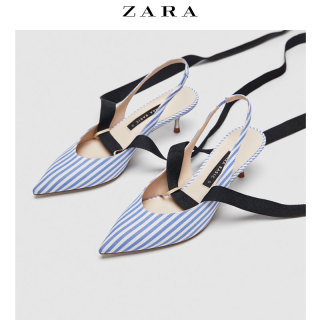 ZARA 12828301202 条纹中跟露跟鞋
