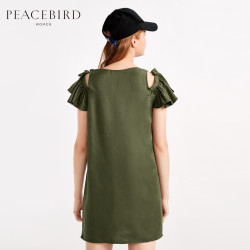 荷叶边连衣裙太平鸟女装2018夏装新款露圆领