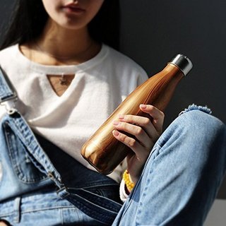 Le Bronte 朗特乐 木纹系列 创意可乐瓶不锈钢保温杯 500ML