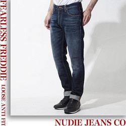 牛羚Ｄ牛仔裤nudie jeans co按钮油炸食品牛仔裤粗斜纹布蓝色人休闲底漂亮的fearless freddie 112530