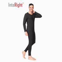 INTERIGHT 男士 莫代尔棉V领保暖内衣套装 黑色 M