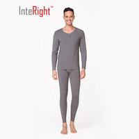 INTERIGHT 男士 莫代尔棉V领保暖内衣套装 深麻灰 M