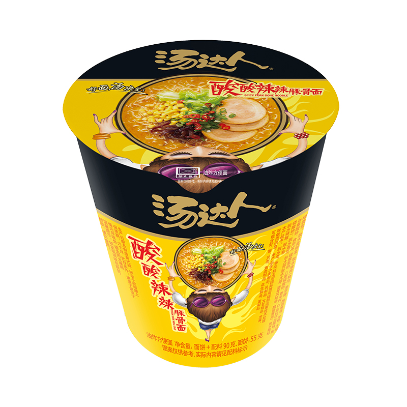 统一汤达人酸酸辣辣豚骨味方便面杯装90g杯