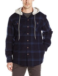 Wrangler Authentics 男士夹棉法兰绒连帽夹克 蓝黑 S 