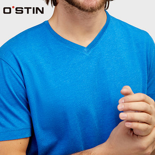 OSTIN MT6S14 男士纯色V领T恤 黑蓝 L 