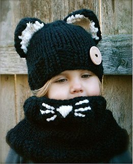 Yandex 儿童动物猫咪耳朵套装帽(黑色)