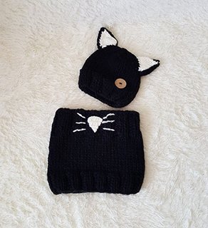 Yandex 儿童动物猫咪耳朵套装帽(黑色)