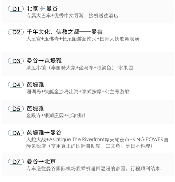 北京-泰国曼谷+芭堤雅7天5晚半自助游(东航直飞+全程高星酒店)