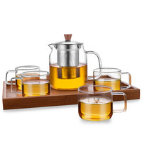 lvzhu 绿珠 700ml玻璃茶具整套一壶四杯一茶盘 泡茶壶煮茶器加厚耐热耐高温玻璃壶过滤茶壶办公功夫茶杯Q723