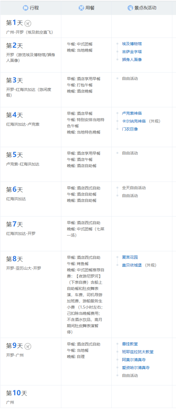 广州-埃及开罗+卢克索+红海+亚历山大10天7晚跟团游