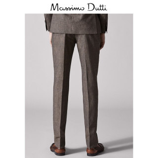 Massimo Dutti 00090140763 男士修身款格纹亚麻西裤 