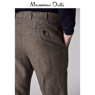 Massimo Dutti 00090140763 男士修身款格纹亚麻西裤  38 