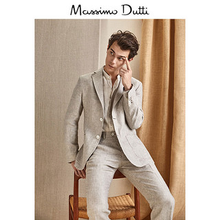 Massimo Dutti 02036098710 男士修身版千鸟格纹亚麻西服