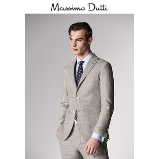 Massimo Dutti 02036098710 男士修身版千鸟格纹亚麻西服 米色 46 