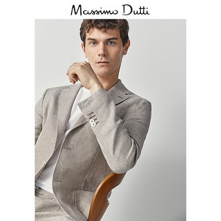 Massimo Dutti 02036098710 男士修身版千鸟格纹亚麻西服 米色 46 