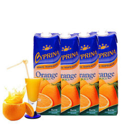 地中海塞浦路斯进口 塞浦丽娜（Cyprina）橙汁100%纯果汁 1L*4瓶 果汁饮料 整箱