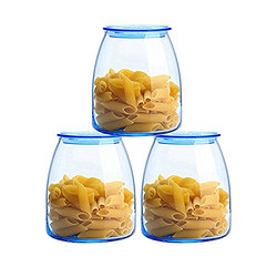 Libbey 利比 韦伯幻蓝1000ml*3支套装 玻璃密封罐透明蜂蜜柠檬储物罐子腌制食品