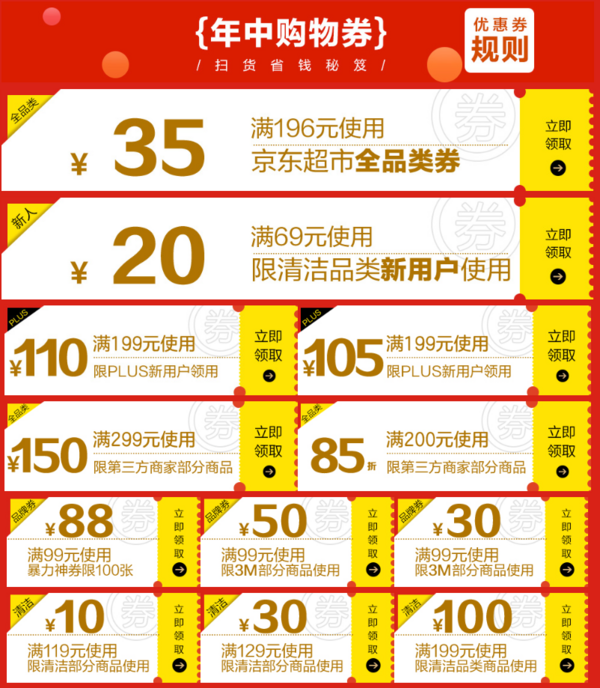 促销活动:京东 纸品清洁专场 部分每满199元减