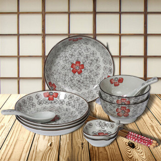 genyin 根因陶瓷 日式餐具套装 红富贵 12头 