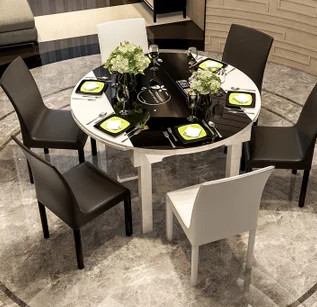 曲尚(Qushang) 钢化玻璃餐 桌椅组合 餐桌 简约现代餐台折叠圆桌伸缩008( 烤漆款)