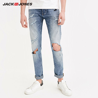 JackJones 杰克琼斯 218132566 男士破洞磨白牛仔裤