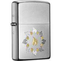 ZIPPO 之宝 21192 金银火圈子 缎纱镀铬双层雕刻 煤油防风火机 +凑单品