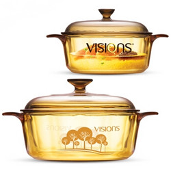 VISIONS 康宁 彩透明玻璃锅汤套装 1.25+2.25L 送三个沙拉碗