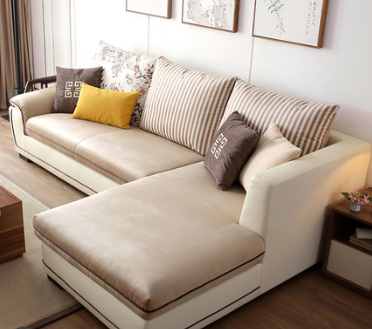 林氏木业 raa2k 皮布沙发组合 三人位 贵妃位