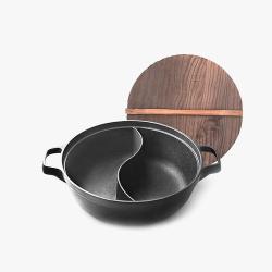 当当优品 手工铸铁鸳鸯火锅 无化学涂层 30CM 黑色