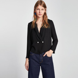 ZARA 02157021800 女士珍珠饰拼接罩衫