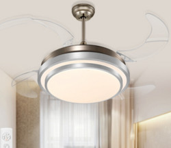 HAIDE 海德照明 可伸缩隐形扇叶吊扇灯 双层银 带遥控
