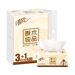 清风 原木纯品 抽纸 2层150抽*4包 中规格 *10件
