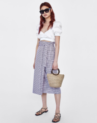 ZARA 04886096612 女士格子纱笼半身裙