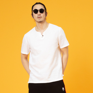后序 721A1081 男士棉麻短袖亨利衫