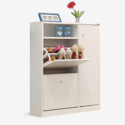 美达斯 鞋柜 安迪双层三门翻斗鞋柜 超薄大容量木质储物鞋架 白色 *2件