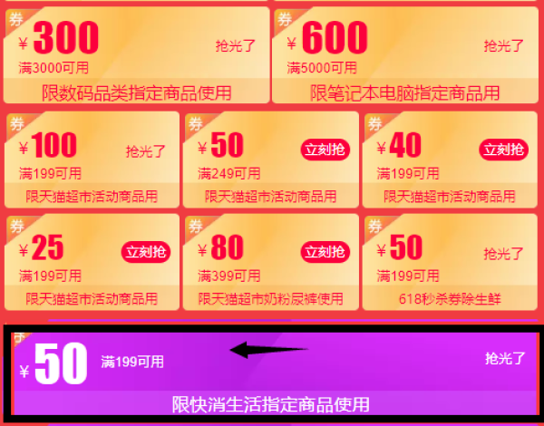 天猫 个护快消用品 大额神券 (个护、美妆、快消)