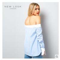 NEW LOOK 534886349条纹一字领露肩衬衫
