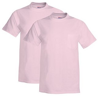 Hanes 恒适 Beefy-T XP90 6.1oz 男士棉质口袋T恤 2件装 浅粉色