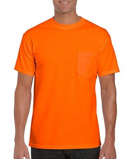 GILDAN Ultra Cotton G2300 6oz 男士棉质口袋筒织T恤 荧光橙
