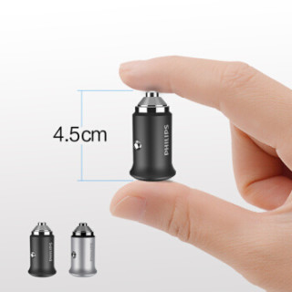 PHILIPS 飞利浦 迷你车载充电器 快充 DLP3520N 车充头点烟器 一拖二双USB 3.1A智能输出 黑色