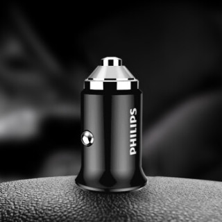 PHILIPS 飞利浦 迷你车载充电器 快充 DLP3520N 车充头点烟器 一拖二双USB 3.1A智能输出 黑色
