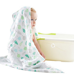 米乐鱼 婴儿浴巾儿童全棉纱布浴巾新生儿宝宝水洗纯棉毛巾儿童包被毛毯绿柚时光