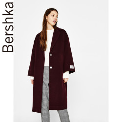 Bershka 女士 2018春季酒红色呢子长款过膝大