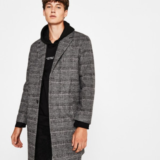 Bershka 巴适卡 06556111802 男士格纹羊毛混纺大衣