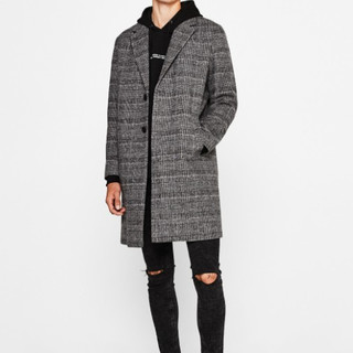 Bershka 巴适卡 06556111802 男士格纹羊毛混纺大衣