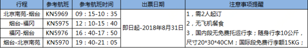 特价机票：北京/山东烟台-日本福冈往返经济舱机票