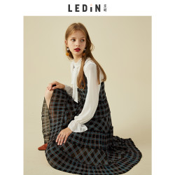 乐町2018夏装新款女吊带压褶连衣裙雪纺中长