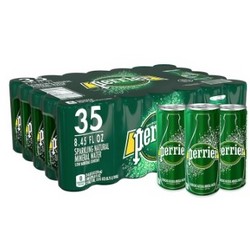 perrier 巴黎水含气天然矿泉水 青柠/原味气泡水 250ml*35罐