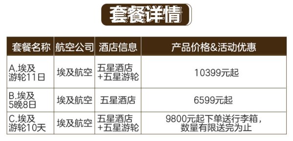 北京-埃及8-11天四飞跟团游 全程五星酒店 含尼罗河游轮住宿